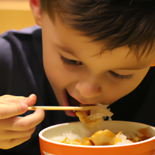 ילד מתענג על ארוחה תאילנדית טעימה